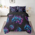 thumbnail image 3 of Homewish Teens Futuristic Gamepad Twin Bedding Sets 7-Piece, Game Console Lover Bedding Comforter Set, Cartoon Game Player Reversible Sheet Sets, Black Blue Lightweight Room Decor, 3 of 8