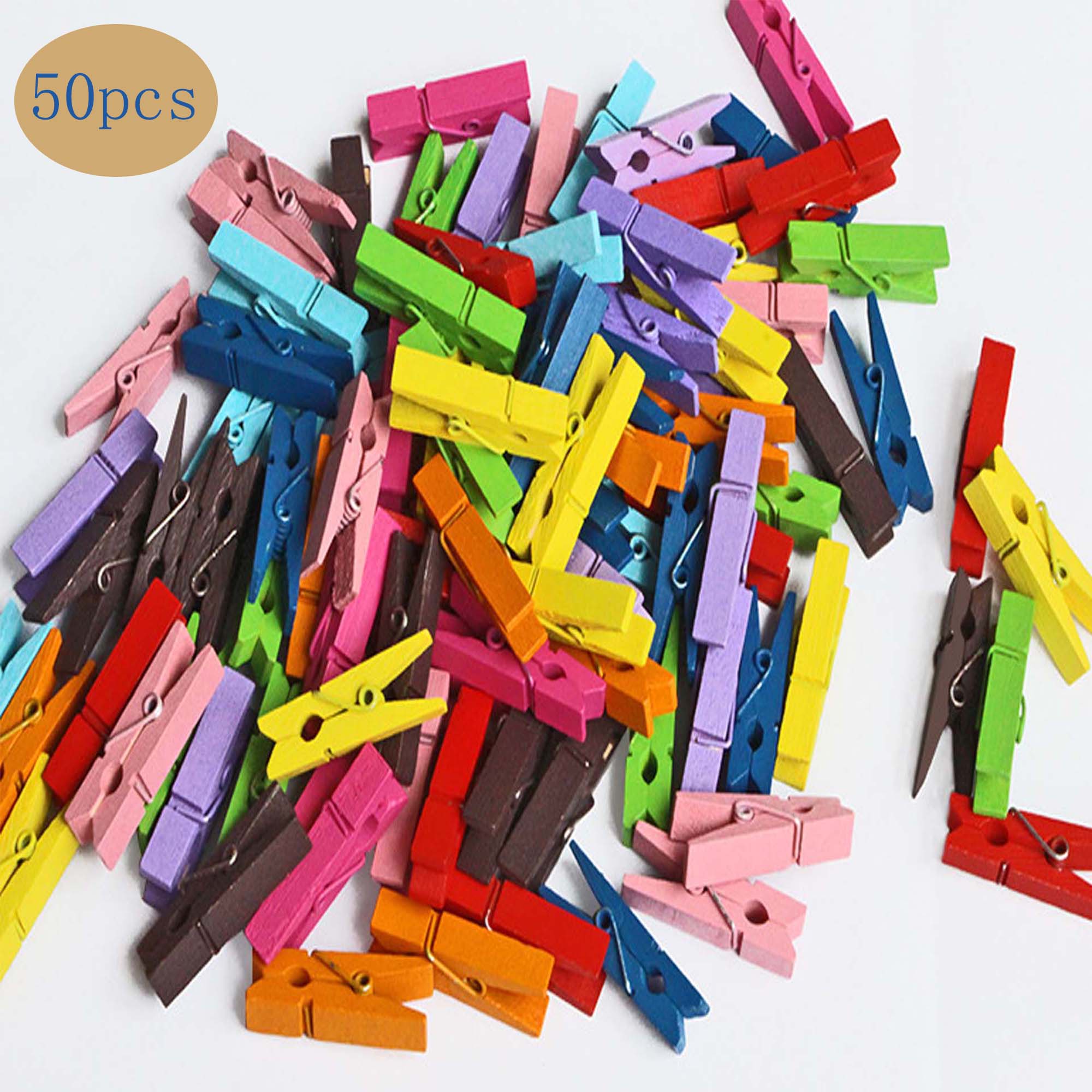 Clothes Pins, 50 Packs 2.9" Colorful Clothespins Natural Birchwood