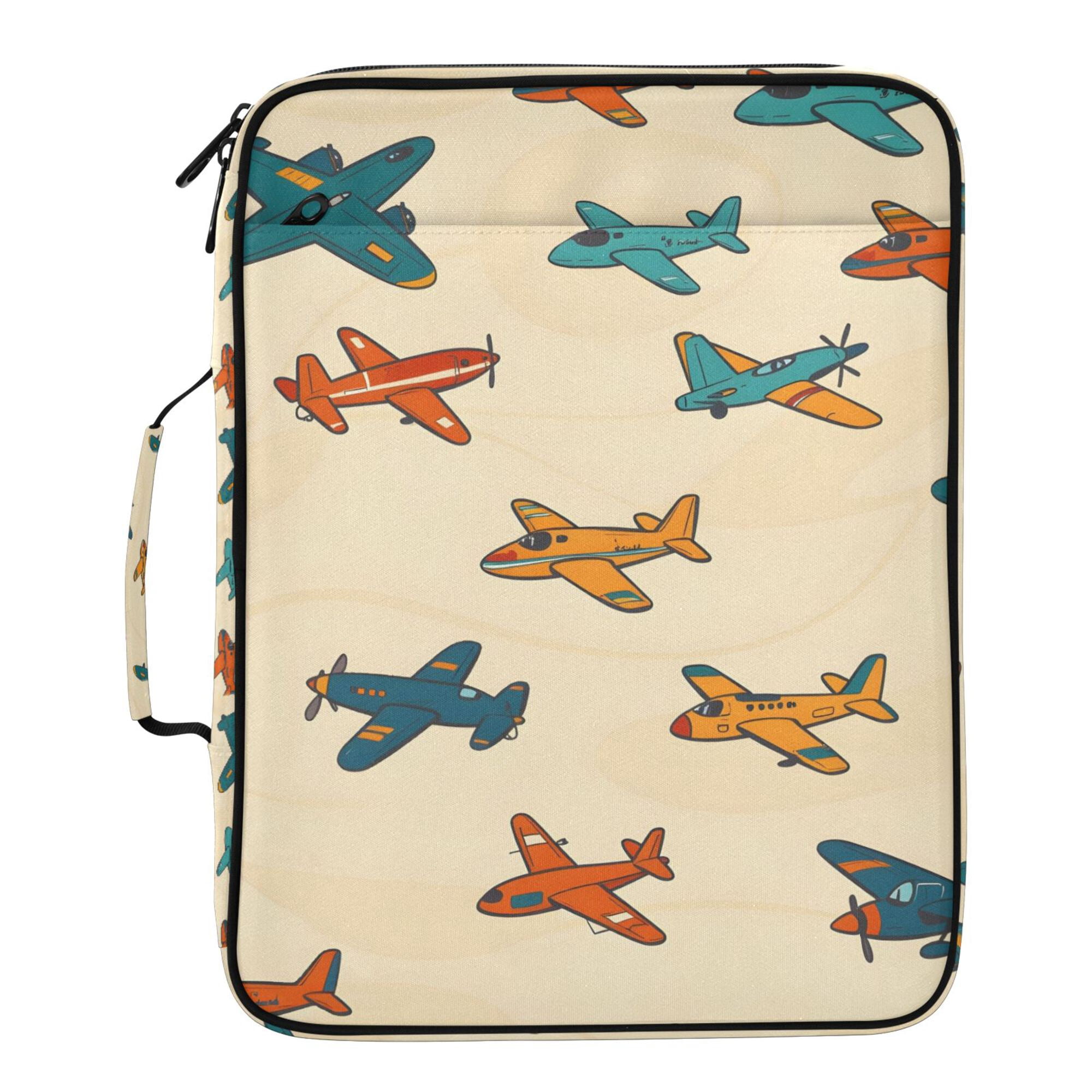FORMRS Accordion File Folder A4 Size 7-Pocket Expanding Document Organizer Bag with 3 Ring Binder, Brown Cartoon Planes Pattern