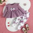 thumbnail image 4 of Fortune 2Pcs Baby Girls Long Sleeve Ruffles Tos Flower Pants Infant Fall Outfit Set 0-3Y, 4 of 8