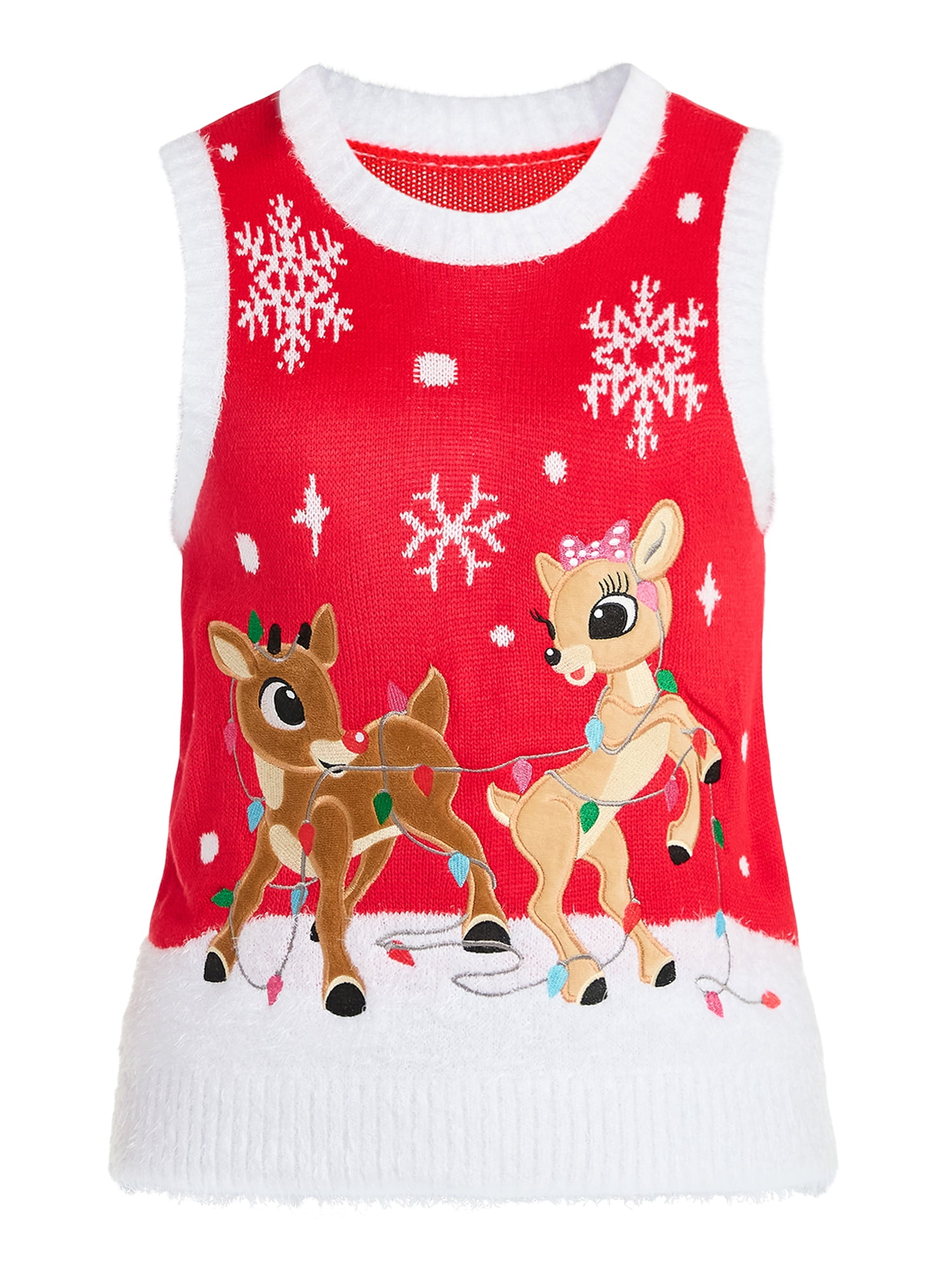 Rudolph the Red-Nosed Reindeer Women's Embellished Christmas Sweater Vest, Sizes XXS-XXL