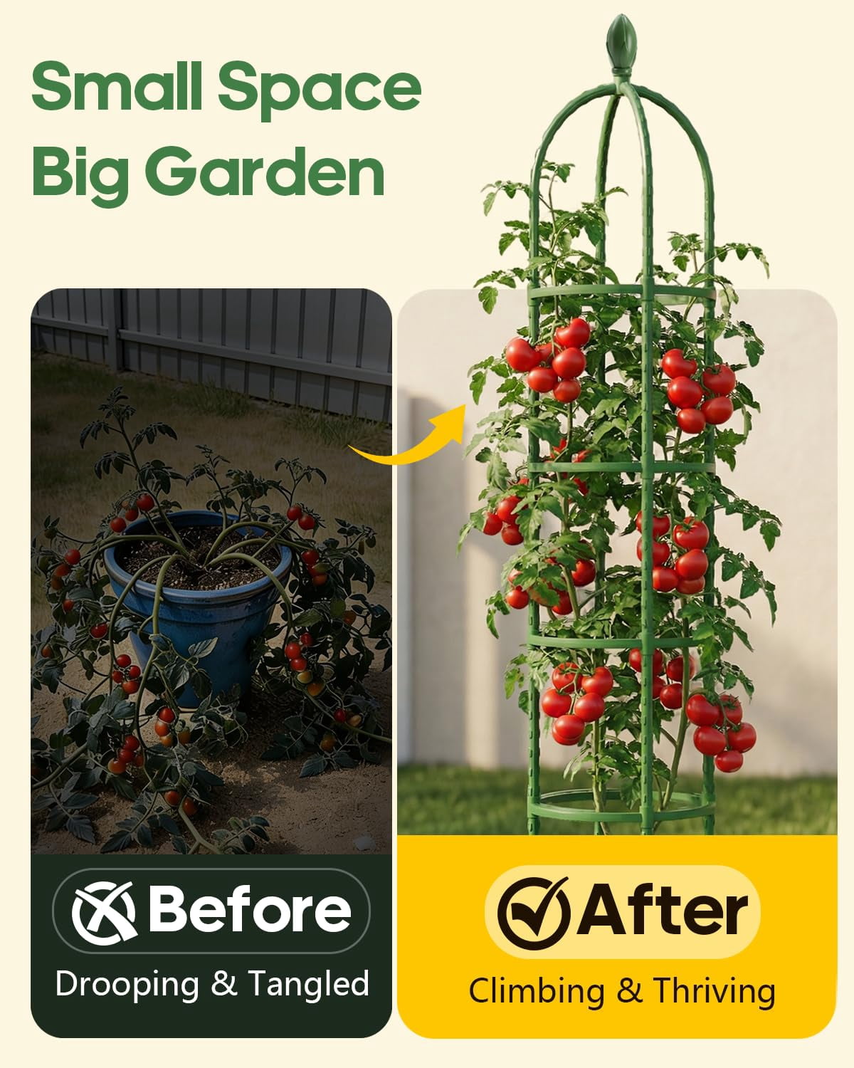 2 Pack Trellis For Climbing Plants Outdoor  6.2ft High Adjustable Garden Flowers Green Plastic Coated Steel Plant Stakes Use As Tomato Cage