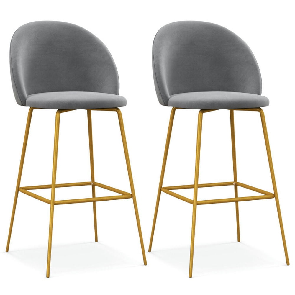 Demi Bonn 29" Set of 2 Bar Stools with Padded Seats, Modern Dining Chair with Backrests, Gray
