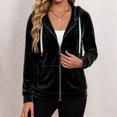 thumbnail image 4 of Caywon Women's Velvet Zip Up Hoodie Long Sleeve Drawstring Hooded Jacket with Pockets Stretch Velour Casual Sweatshirt, 4 of 7