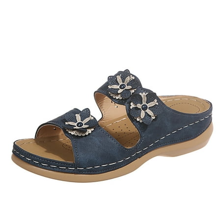 

GHSOHS Womens Sandals Slippers Women s Water Shoes Sandal Flip Flops Women Shoes Sandals Thick Sole Wedge Heel Lightweights Flowers Casual And Comfortable Black Beach Sandal Summer Sandals 8