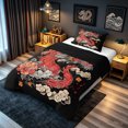 thumbnail image 3 of meiyoeat Ink Peony Dragon Twin Comforter Sets for Boys, Vintage Japanese Style Bedding Set, Black Red, Black Reversible, 2pcs, 1 Comforter and 1 Pillowcase, 3 of 5