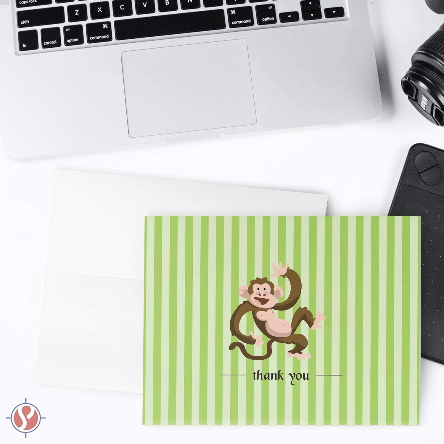 Monkey Lovely Animal Thank You Note Greeting Cards with Envelopes | Printed on Thick and Sturdy 80lb (216gsm) Cardstock | Blank Interior | A2 Size – 4.25 x 5.5” | 25 per Pack