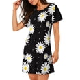 thumbnail image 2 of Honeii Daisies Flowers Print Women's Loose Short Sleeve Nightgown, Soft Cotton Sleepwear, Comfy Loose Fit Pajama Dress for Sleep and Lounge, 2 of 6