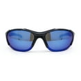 thumbnail image 2 of Mens Color Mirror 90s Styling Oval Roung Sport Rimless Plastic Wrap Sunglasses Black - Blue Mirror, 2 of 4