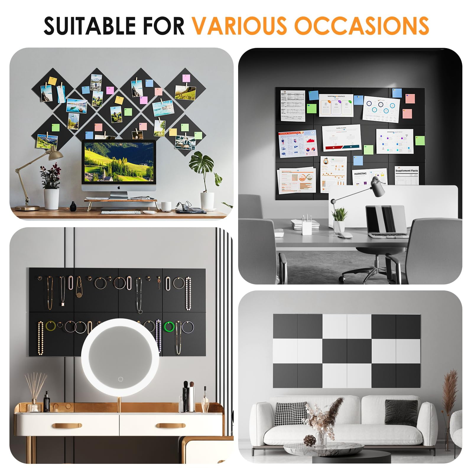 MaxGear Large Cork Board for Wall 48" x 36", 12 Pack Felt Wall Tiles with Pushpins, Black Bulletin Board, Pin Board Tack Board for Office, Home, Decoration