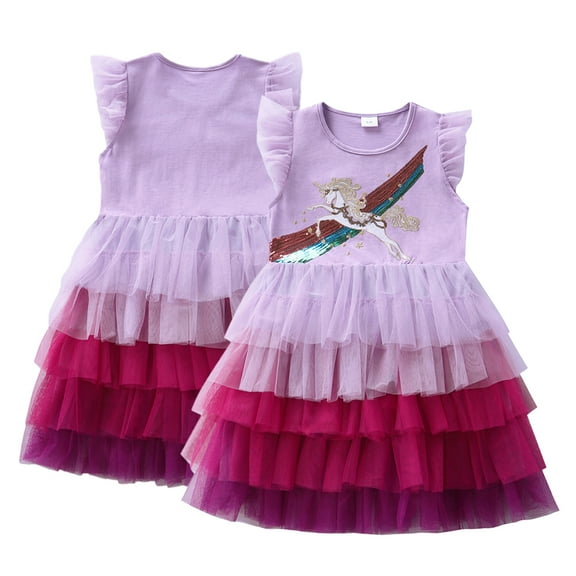 KYAIGUO Kids Toddler Girls Sleeveless Dress Cartoon Lace Tutu Skirt One Piece Mesh Summer Princess Sundress Layered Dresses for 3-8 Years Old
