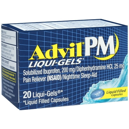 2 Pack Advil PM Liqui-Gels Night Time Pain Reliever 20 Liqui-Gels Each