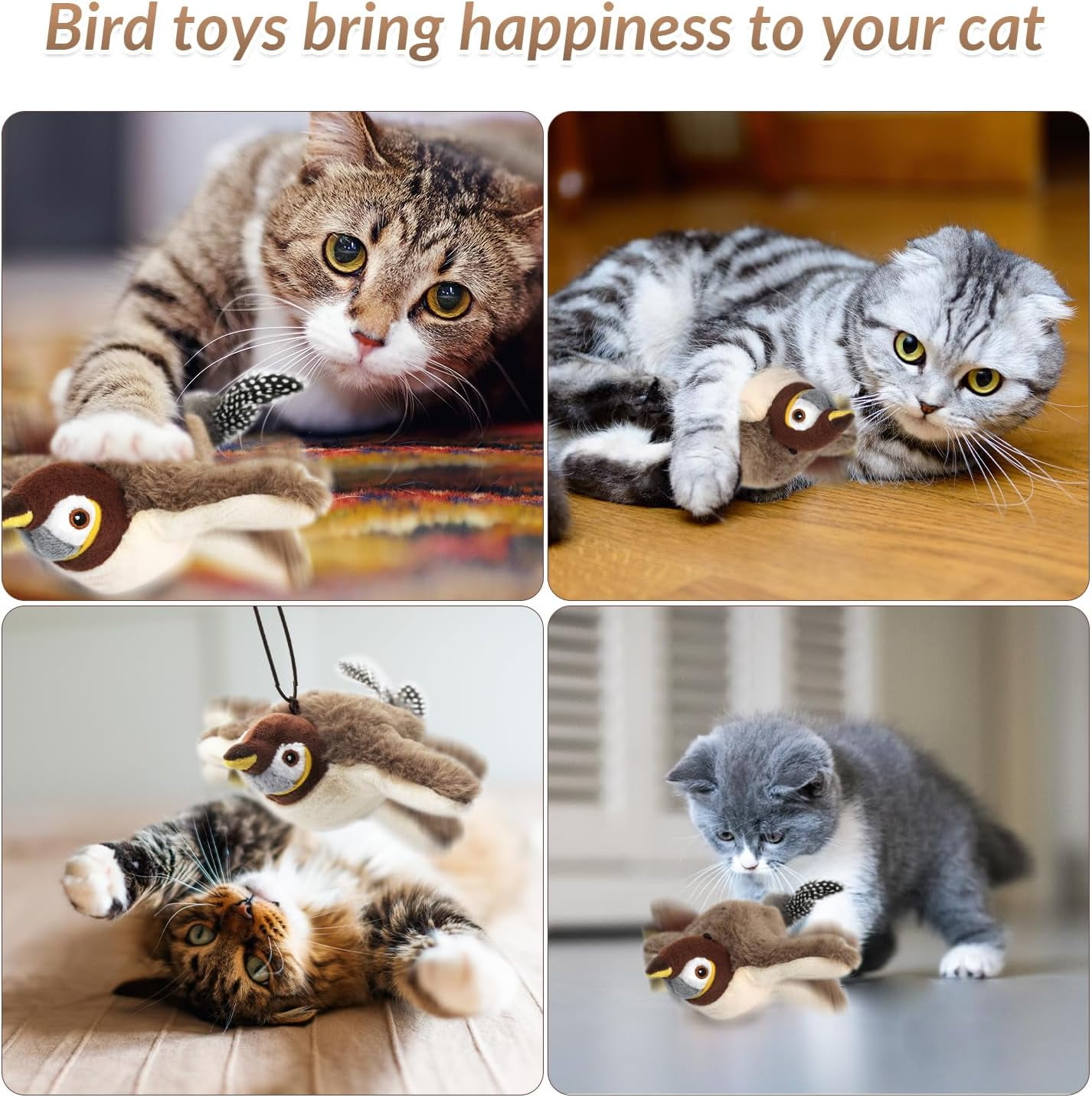 Bird Cat Toys with Flapping Wings, 2025 New Flying Birds Cats Toy, Flying Simulation Electric Sparrow Shaking Hunting Pet Toy for Indoor