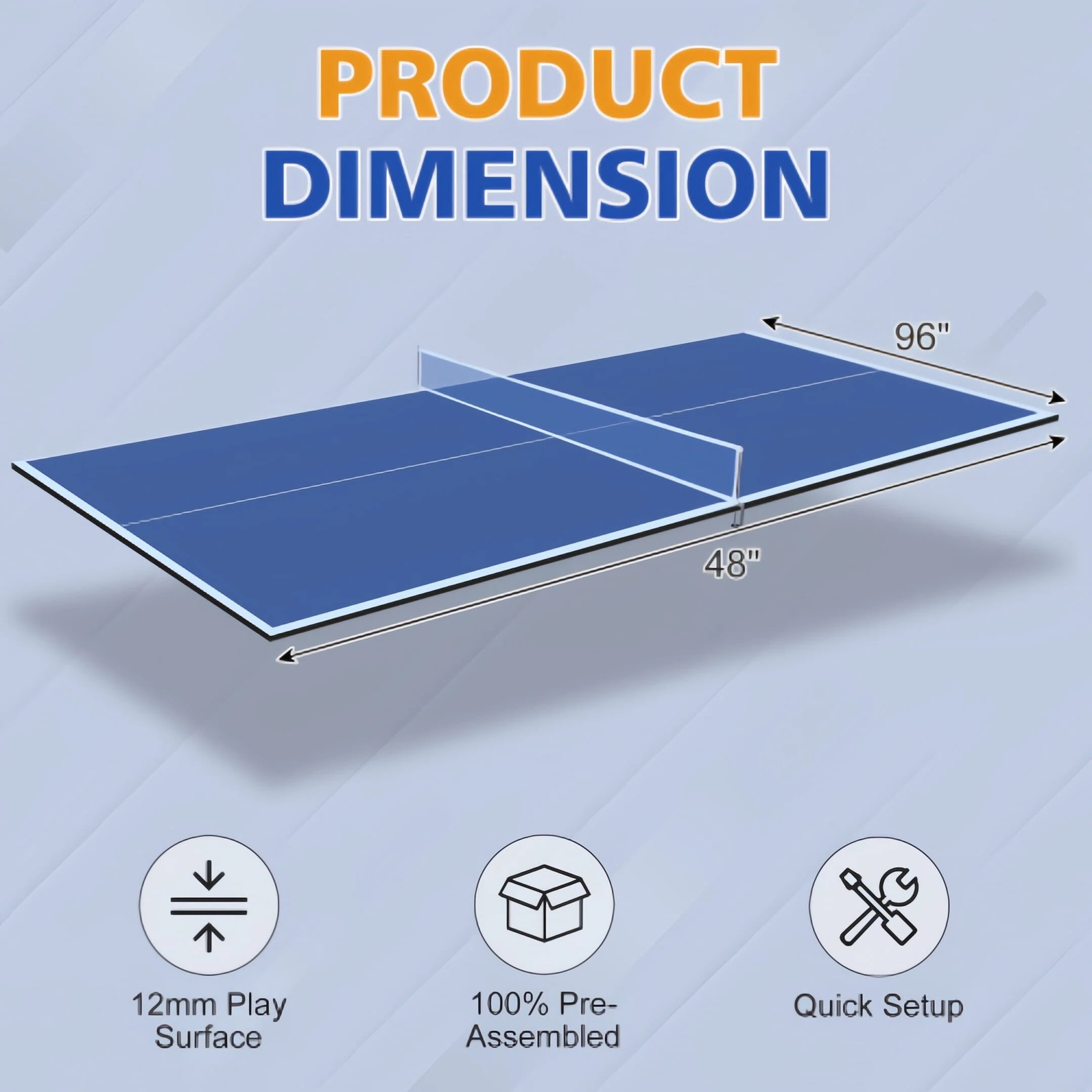 8ft Blue Mid-Size Ping Pong Conversion Top Foldable & Portable Table Tennis Table Top for Indoor Games