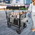 thumbnail image 2 of SACVON Stroller Wagon for 4 Kids with 5-Point Harnesses,Detachable Seats Stroller Wagon 4 Seater for Garden,Removable Canopy,Adjustable Handles,Camping Trips,Gray, 2 of 7