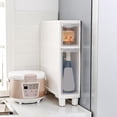 thumbnail image 1 of Armoire Haute Étroite pour Salle de Bain, Unité de Rangement Verticale avec 4 Tiroirs Transparents et Roulettes, Commode Étroite Autoportante Chariot de Rangement, Largeur 14cm/22cm, Sans Assemblage, 1 of 1