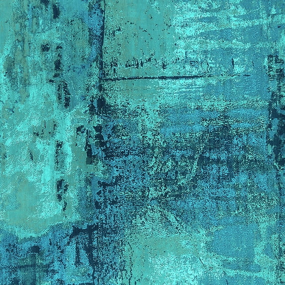 Ahgly Company Machine Washable Indoor Square Oriental Turquoise Blue Industrial Area Rugs, 8' Square