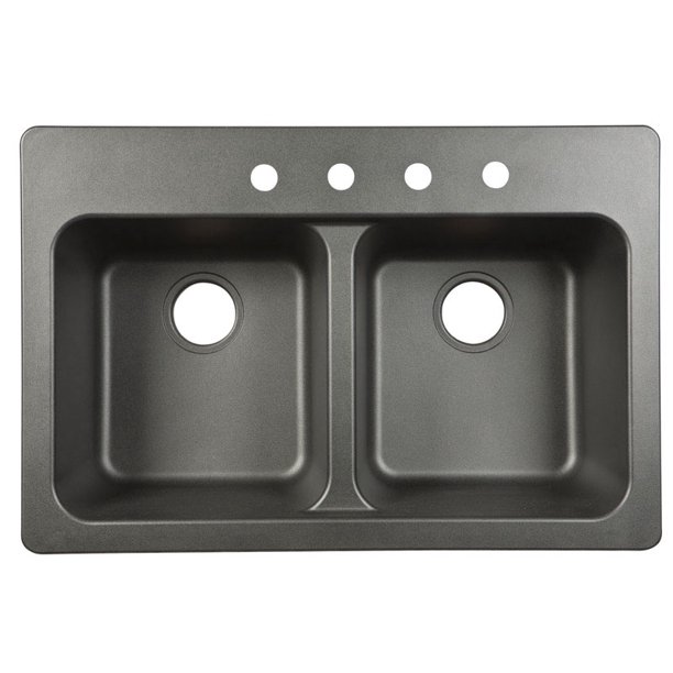 Kindred Tectonite Black Granite 33" X 22" Dual Mount Kitchen Sink