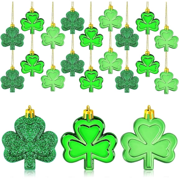 Janrevotw 24PCS St Patrick's Day Shamrocks Ornament, Mini Tree Ornaments, Green Shamrock Decor for Dining Table, Shelf, Festival Party Favors