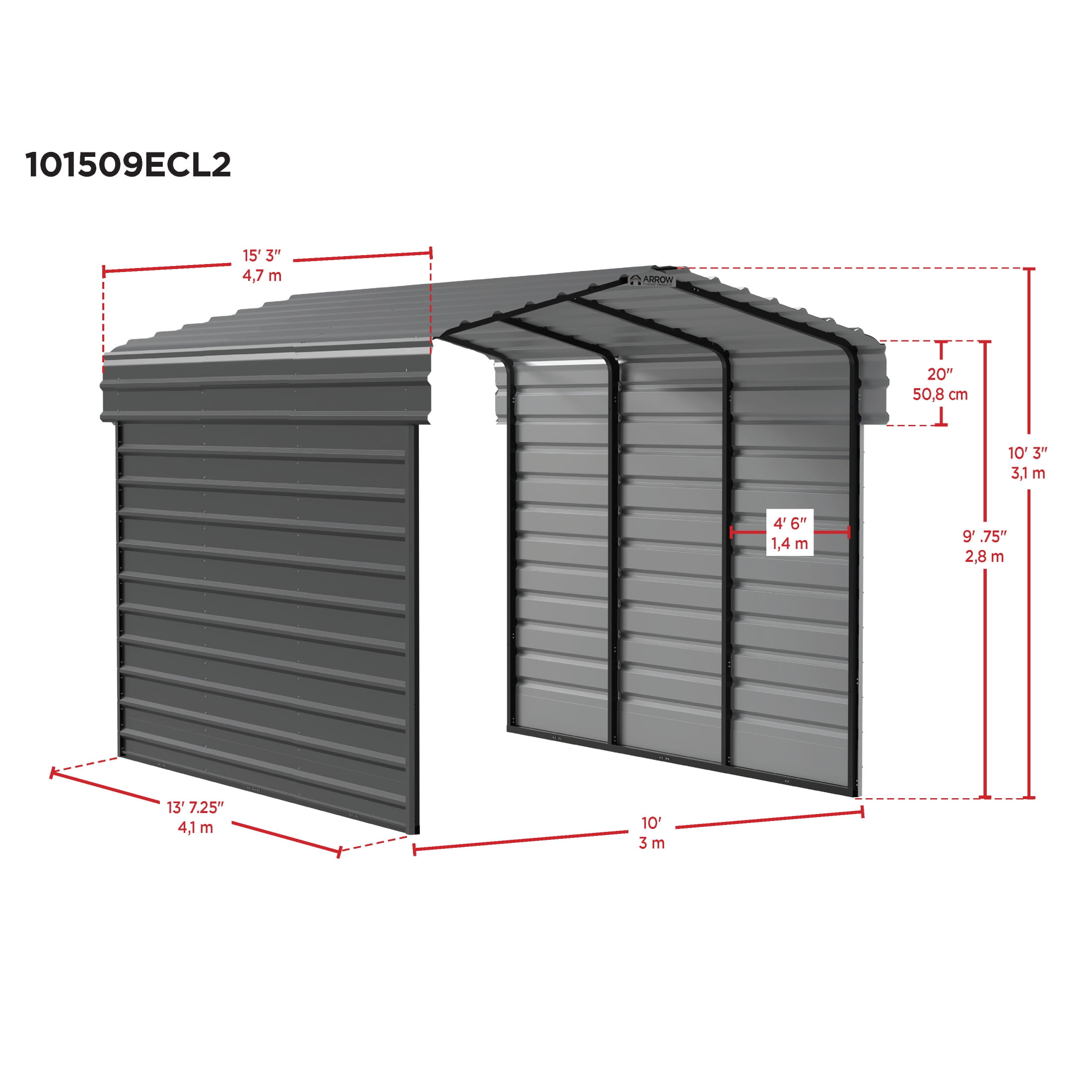 Arrow 10 x 15 x 9 ft Eggshell Steel Carport With 2 Side Wall Kit