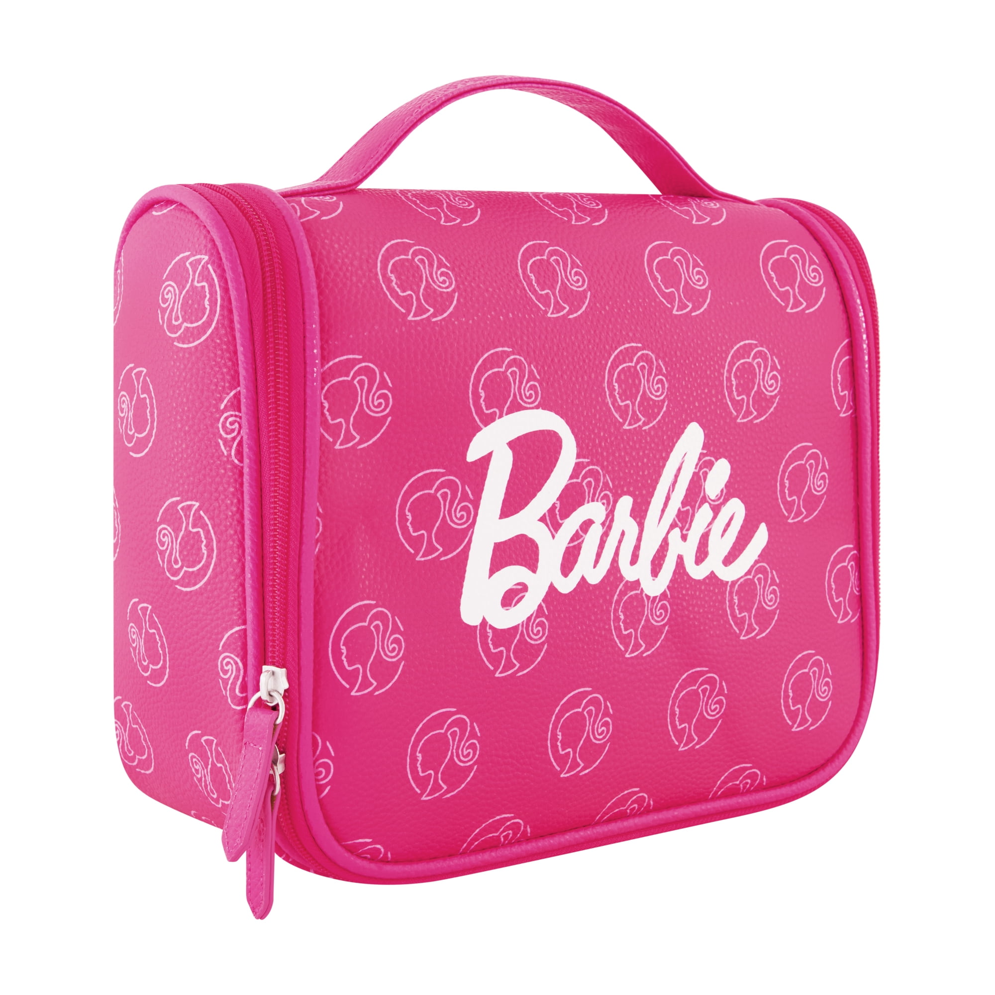 Barbie Women's Makeup Bag, Small Travel Cosmetic Zipper Pouch Organizer with Logo, Pink