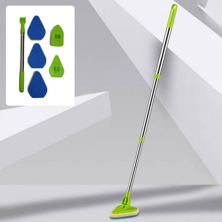 37" Extendable Long Handle Scrub Brush with Stiff Bristles & 3 Sponge Pads-180° Rotatable Floor & Tile Cleaner for Bathroom,Shower,Bathtub