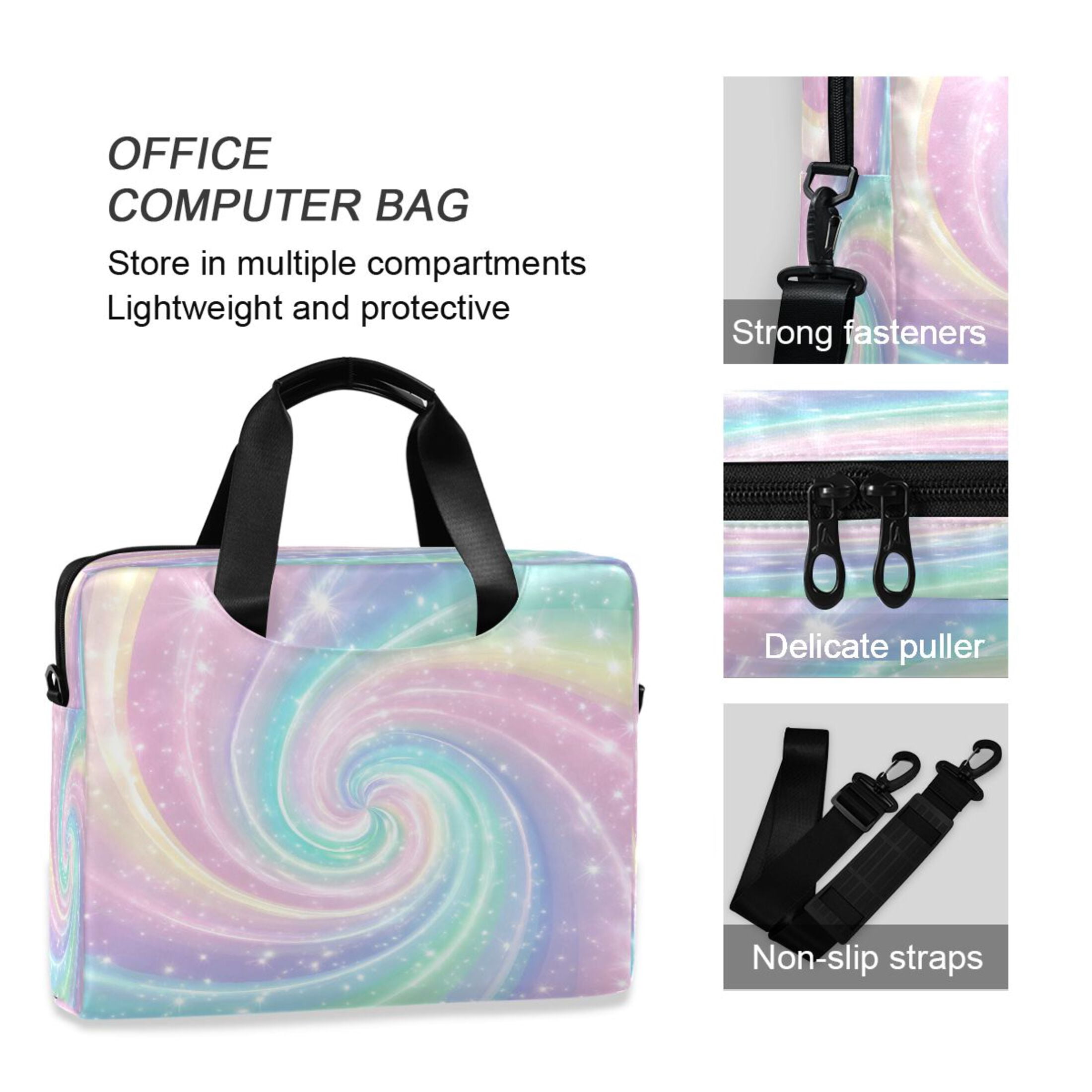 16" Laptop Tote Bag Laptop Sleeve Case Computer Briefcase for Work & Travel Cute Pastel Rainbow Swirl