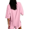 thumbnail image 6 of pstuiky Womens Pajama Set Summer Solid Color Comfortable Pajamas Set Leisure Loose Fit Crew Neck 3/4 Sleeve Sleepwear with Shorts Loungewear Sets Woman Pink XL, 6 of 8