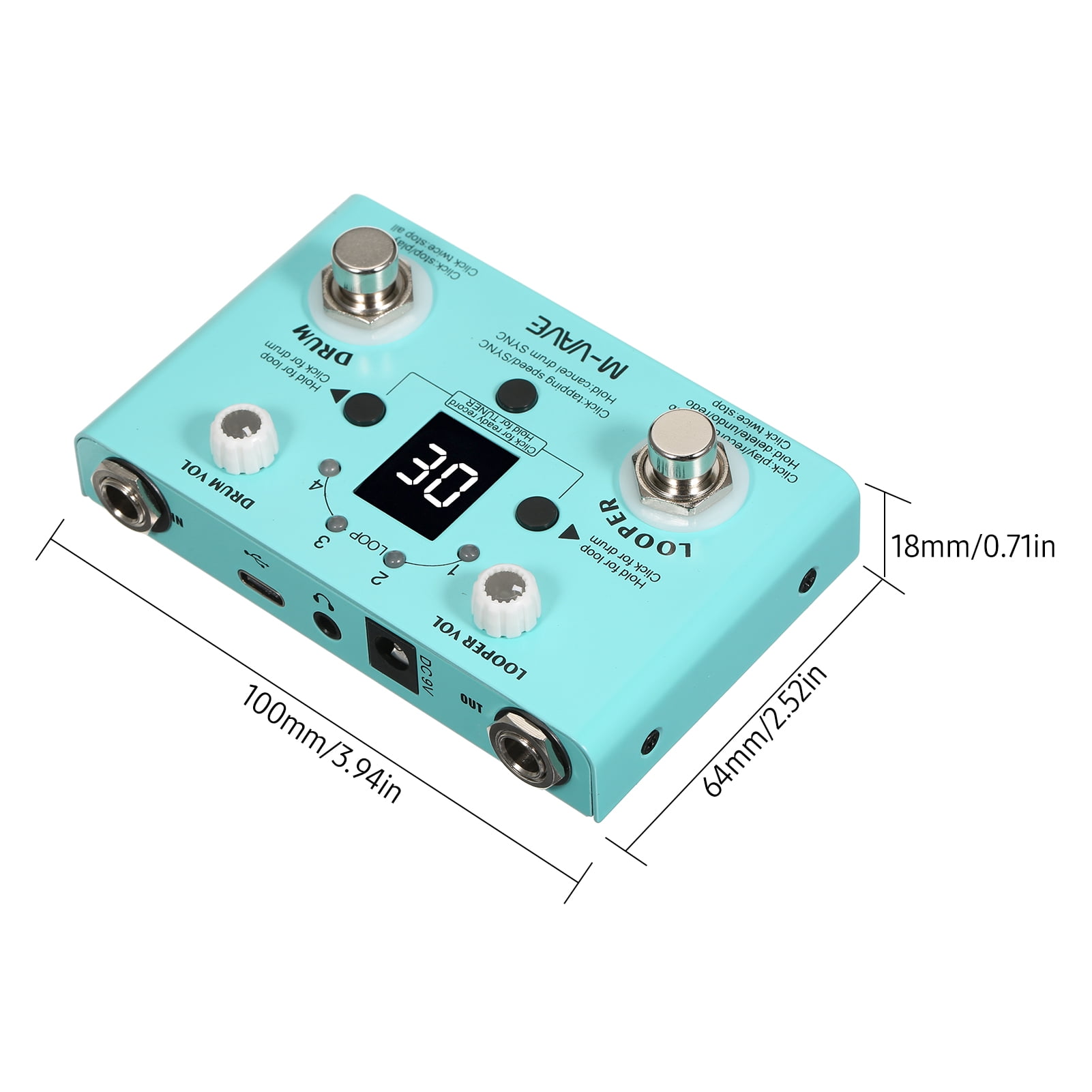 HOEREV Guitar Drum Machine Looper Tuner 3 In 1 Loop Pedal For Electric  Guitar Bass Pedals Station Type C Can Be Power Supply Port