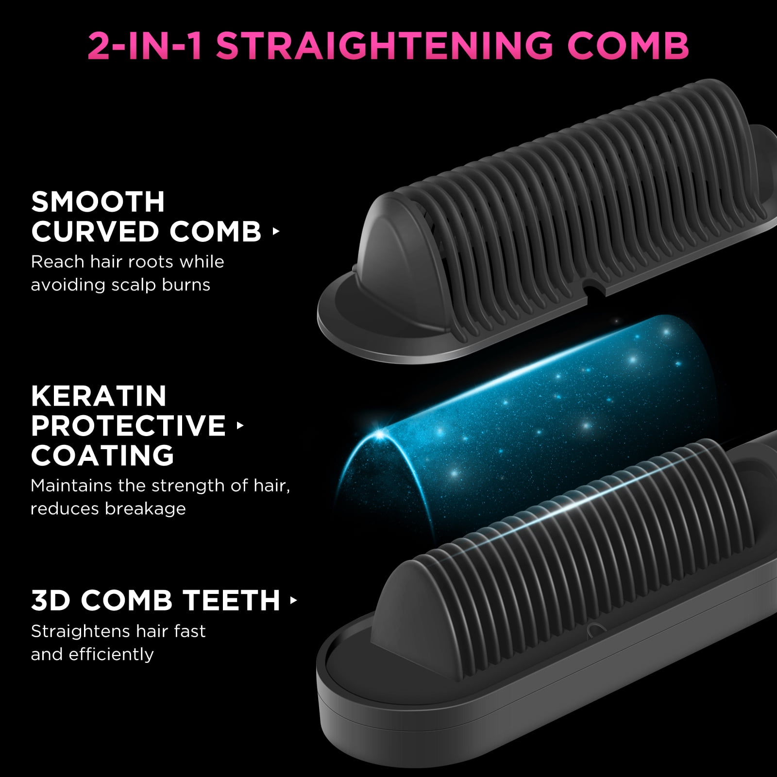 Prizm Hair Straightener Brush, Ceramic Tourmaline, Titanium, 20s