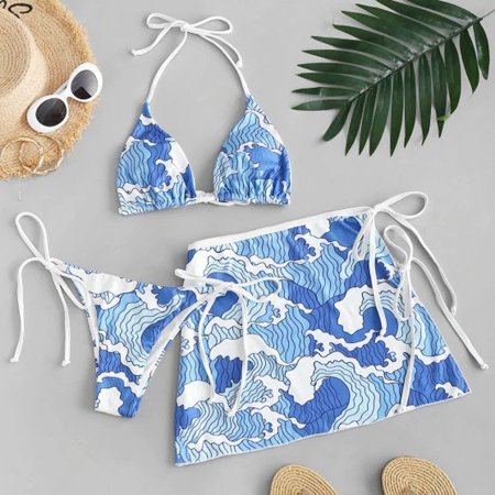 

Finelylove 2 Piece Swimsuit For Women Push-Up Sport Bra Style Bikini Blue L