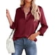 thumbnail image 1 of Blusa HOTOUCH de seda de satén rojo vino con cuello en V y manga larga para mujer, 1 of 7