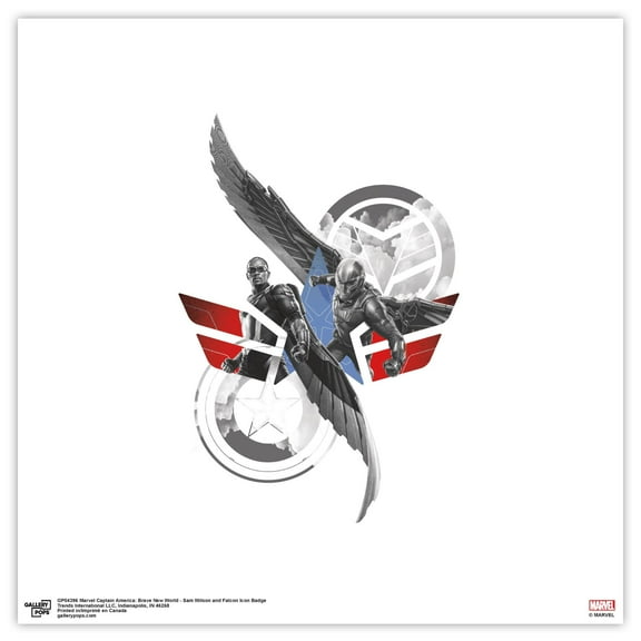 Gallery Pops Marvel Captain America: Brave New World - Sam Wilson and Falcon Icon Badge Wall Art, Unframed Version, 12" x 12"