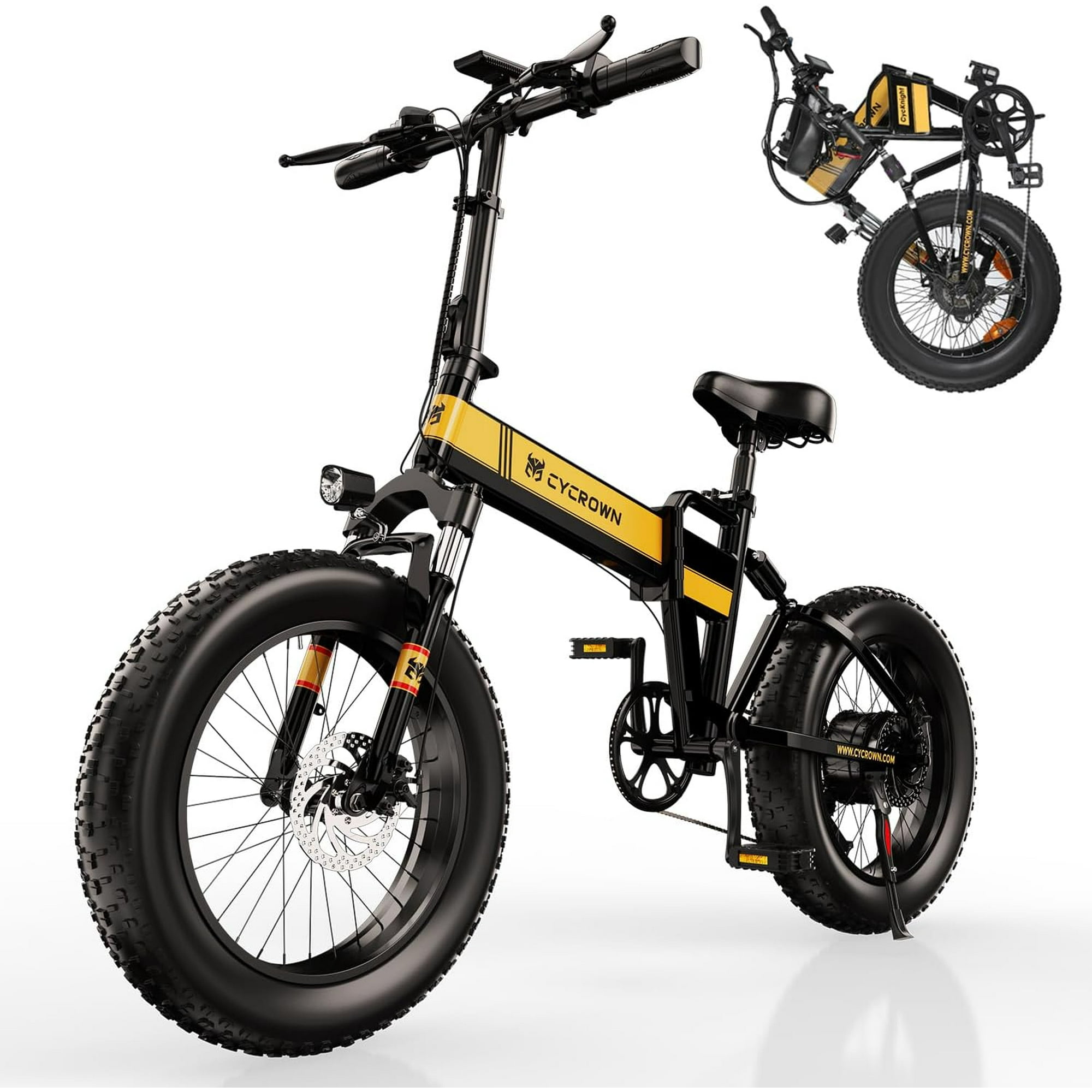 CYCROWN CycKnight Electric Bike for Adults 90KM 20 4.0 Fat Tire Folding Ebike 750W 20MPH 48V 12.5Ah Removable Battery for Trail Electric Mountain Bicycle with Shimano 35 Speed Full Suspension Walmart....