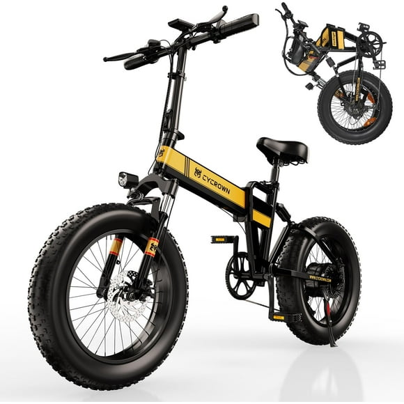 CYCROWN CycKnight Electric Bike for Adults 90KM, 20"*4.0 Fat Tire Folding Ebike 750W 20MPH, 48V/12.5Ah Removable Battery for Trail, Electric Mountain Bicycle with Shimano 35-Speed, Full Suspension