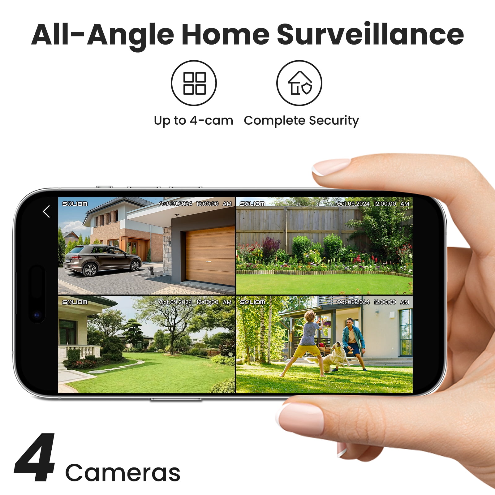 Soliom 5MP Wireless Outdoor Solar Camera (4-Pack) – No Subscription, Auto Tracking, Pan & Tilt, 3K Color Night Vision, Works with 2.4G/5G Routers