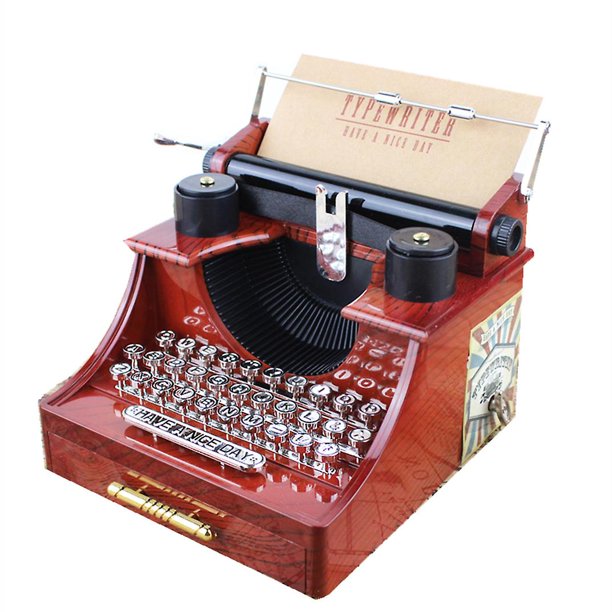 Caja de música para máquina de escribir, modelo de máquina de escribir, adorno de escritorio, decoración de instrumentos musicales para el hogar (1 unidad, marrón)
