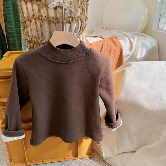 Ltctricy Boys Girls' Thermal Shirts Unisex Baby Toddler Long Sleeve Mock Neck Fleece Lined Undershirts Base Layer Tops(Coffee,4-5 Years)