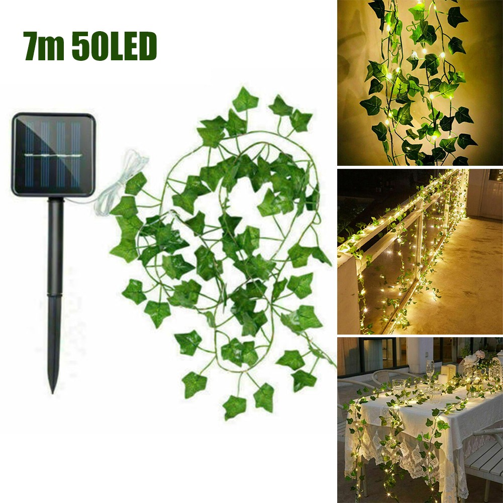 50LED Ivy Fairy String Lights Garden Outdoor Wall Fence Light Solar Power Lamp