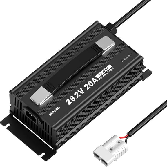 Redodo 29.2V 20A LiFePO4 Lithium Battery Charger Fast Charging AC-DC Battery Charger with LED Indicators 4 Protection Functions for 24V Lithium Iron Phosphate Battery