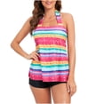 thumbnail image 2 of Bóxer de rayas minimalistas de color degradado multicolor a la moda para mujer, traje de baño dividido con tirantes para mujer Fridja  nalpqowj48283, 2 of 6