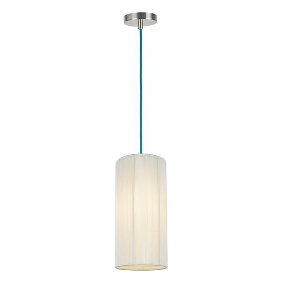 Aspen Creative 61092-2, Adjustable One-Light Hanging Mini Pendant Ceiling Light, Transitional Design in Satin Nickel Finish, Off White Shade, 6" wide