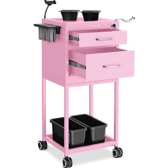 Carrito rodante Salon TASALON con 2 cuencos magnéticos de metal rosa