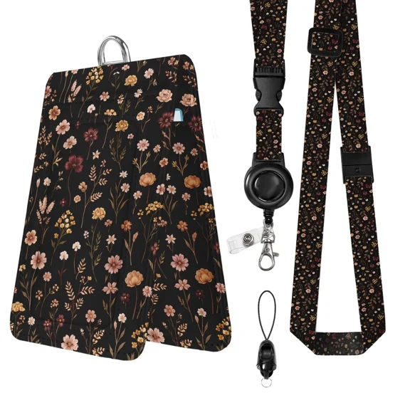 Boho Flower Magnetic Id Badge Holders Retractabl, PU Leather Clear Double Sided Badge Holder with Adjustable Retractable Safety Breakaway Lanyard, Id Lanyard Badges Holder for Women, Gift, Offices