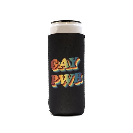 Gay Pride Apparel Gay Power Slim Can Cooler Sleeve  Neoprene 12oz