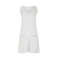 thumbnail image 3 of Women Sleeveless V Neck Eyelet Beach Sun Dress Casual Summer Short Swing Dresses with Pockets White S, 3 of 5