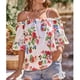 thumbnail image 4 of Blusa con hombros descubiertos para mujer, manga corta, estampado floral, ribete con volantes, correa para el hombro, Top de verano blanco XXL, 4 of 8
