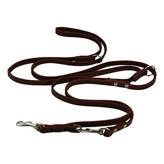 Brown 6 Way European Multifunctional Leather Dog Leash, Adjustable Schutzhund Lead 49"-94" Long, 3/8" Wide (10 mm) for Small Dogs