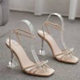 thumbnail image 1 of DPTALR Womens Sandals Fashionable Bow Rhinestones Strap High Heel Sandals Shoes, 1 of 7