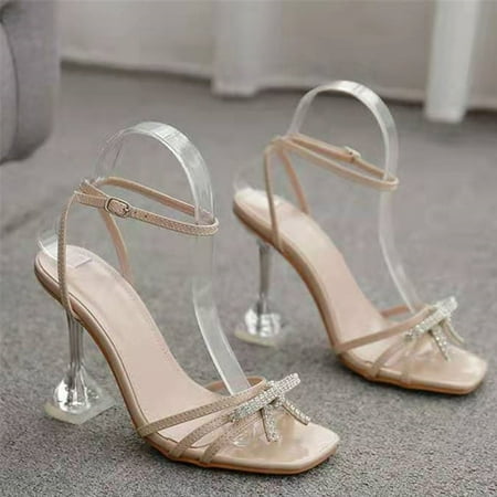 

VKEKIEO Peep Toe Platform Sandals High Heel Cone White